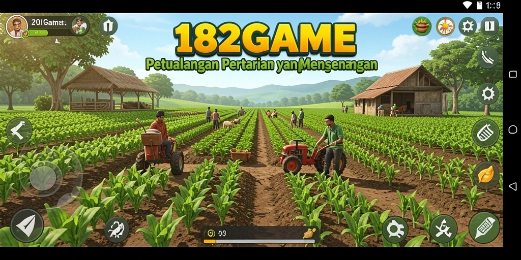 Tangkapan layar gameplay 182GAME yang menarik dengan aktivitas bertani.