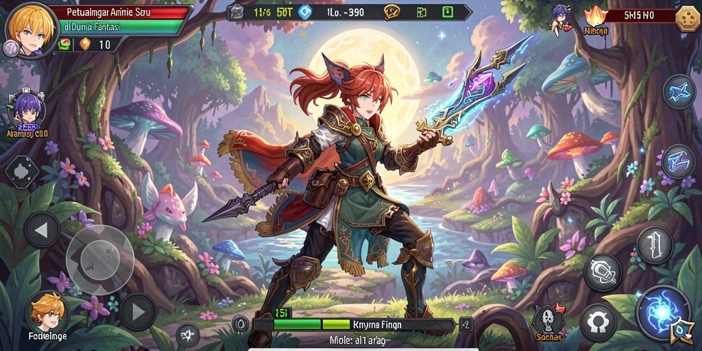 Tampilan menarik gameplay 55RT dengan karakter anime unik.