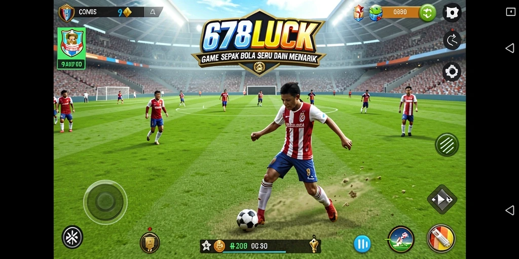 Tampilan gameplay <strong>678LUCK</strong> dengan aksi-aksi seru di lapangan sepak bola.