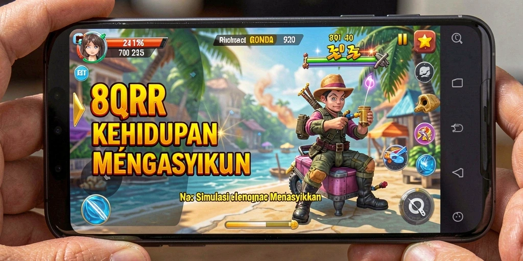 Tangkapan layar dari gameplay 8QR yang menunjukkan simulasi kehidupan yang mendalam.