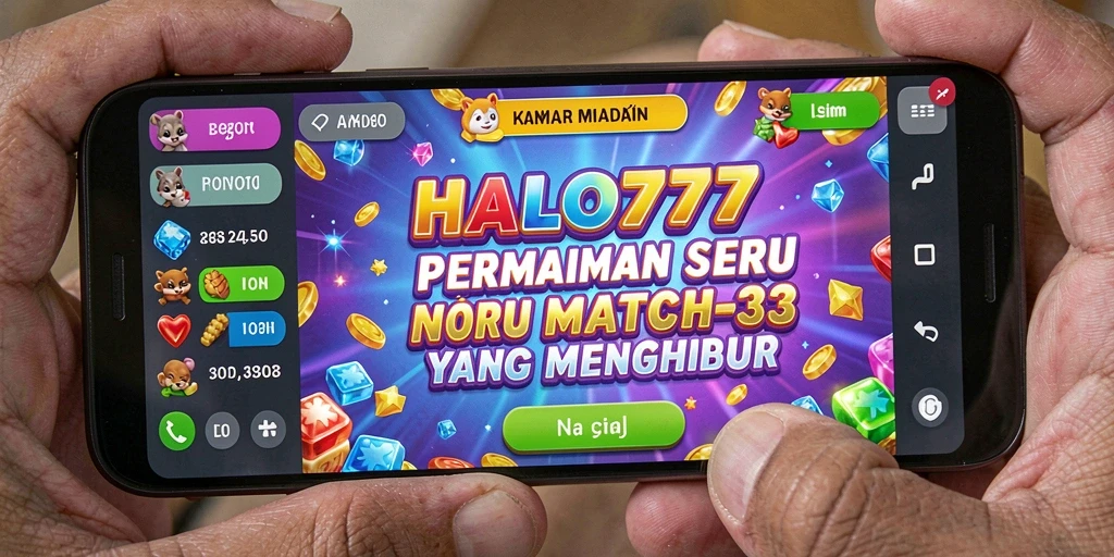 Screenshot gameplay HALO777 menampilkan serunya permainan Match-3 yang penuh warna.