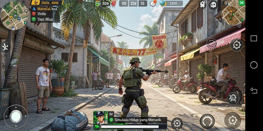 Tampilan gameplay KEREN77 dengan karakter dan interaksi menarik.