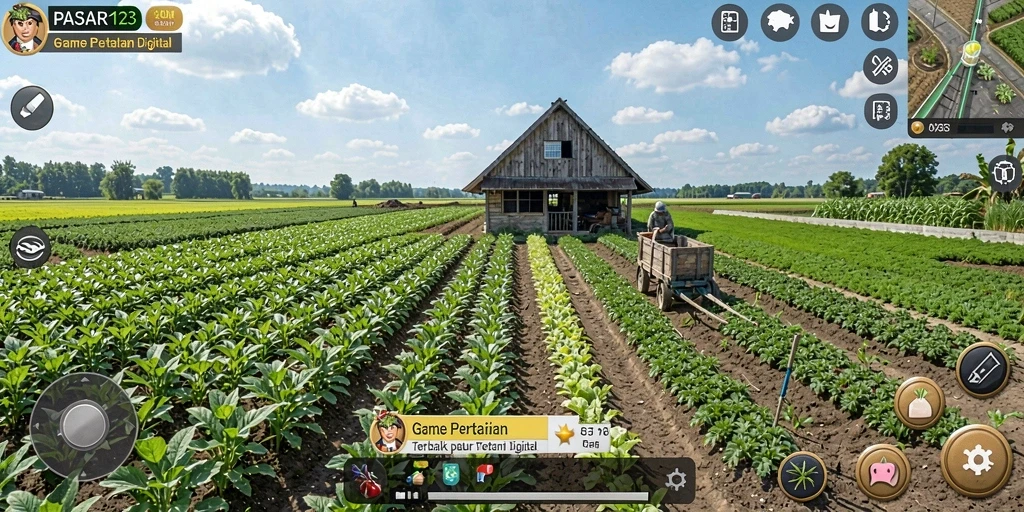 Tangkapan layar PASAR123 menunjukkan petani sedang mengolah ladang dengan berbagai tanaman.