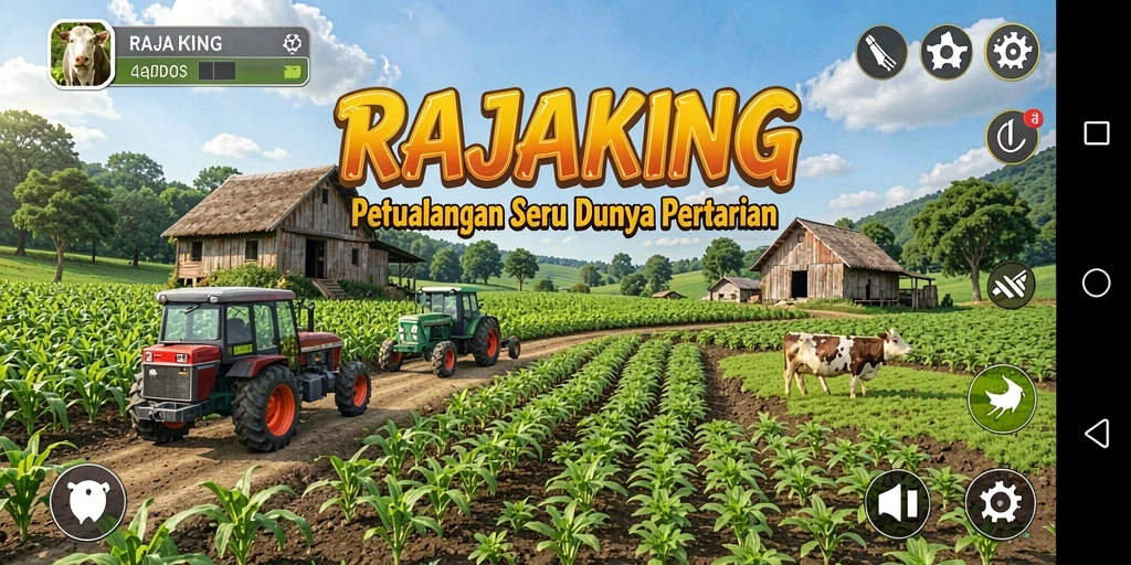 Screenshot menunjukkan gameplay seru di dunia pertanian RAJAKING.