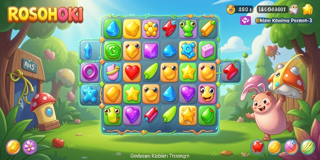 Screenshot utama ROSOHOKI menampilkan gameplay seru Match-3.